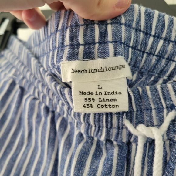 Beachlunchlounge Blue & White Stripe Wide Leg Crop Linen Blend Pants Size Large - Picture 4 of 4